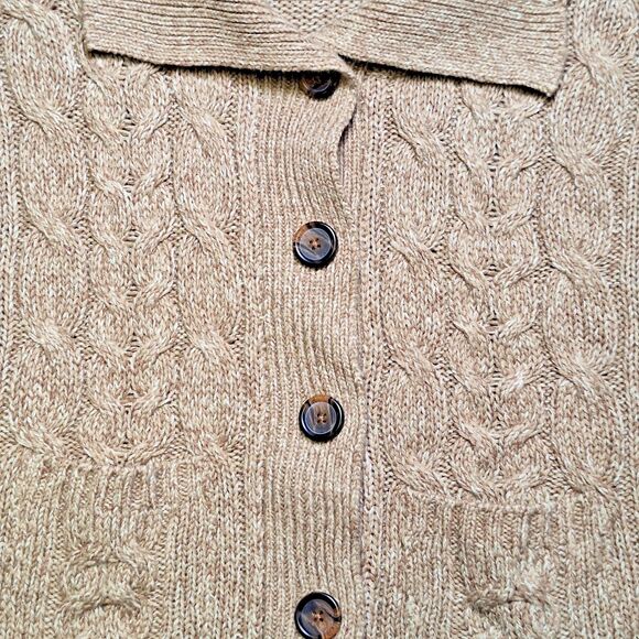 St Johns Bay Womens XL Cable Knit Fisherman Cardigan Pockets Beige Classy Cozy - Picture 3 of 10